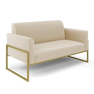 Sofá Namoradeira Base Industrial Alta Dourado Marisa Suede D03 - D'rossi Cor Bege
