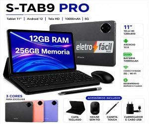 Tablet S-Tab9 Pro 11 Polegadas 12GB RAM 256GB Android 12 Wi-Fi 5G ComTeclado Mouse Caneta COR:Dourado