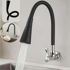 Torneira de Cozinha de Parede Preta Design Flexível Acabamento Fosco para Decoração Moderna