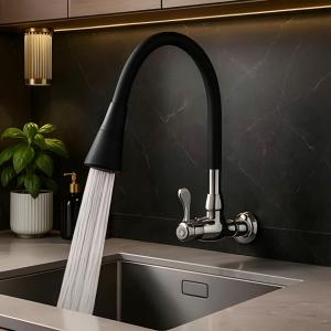 Torneira Gourmet Luxo Flexível Cozinha/Pia Parede 2 Jatos preto
