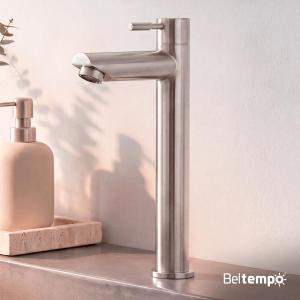 Torneira Para Banheiro De Mesa Bica Alta 1/4 De Volta Aço Inox 304 Elegance Beltempo