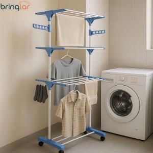 Varal De Chão Vertical Para Roupas Dobrável Portátil Grande 3 Andares
