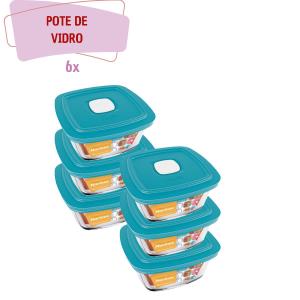 Vasilhas Pote de Vidro Quadrado Com Tampa 2L Marinex 6 UN