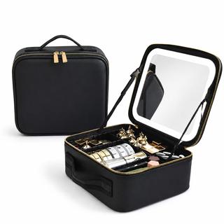 Bolsa Porta Maquiagem Necessaire Espelho Led Com Divisórias Ajustável