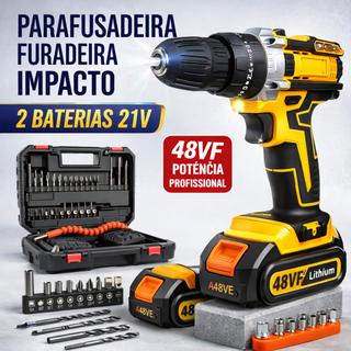 Furadeira Parafusadeira Impacto 48v Sem Fio 2 Baterias