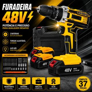 Furadeira Parafusadeira Sem Fio Eixo Flexível Com 2 Baterias Kit Completo Soquetes Brocas 48V Bivolt