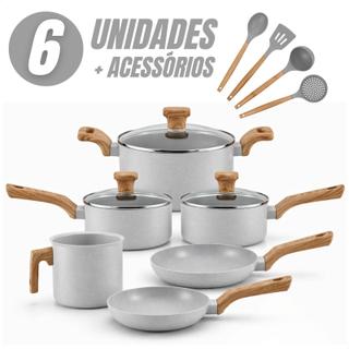 Jogo de Panelas 6 Peças Revestimento Cerâmico 4 Utensílios
