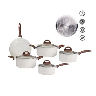 Jogo de Panelas Brinox Antiaderente Ceramic Life 5 Peças Granada com Indução Vanilla