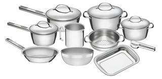 Jogo de Panelas Tramontina Aço Inox Allegra 10 Peças Fundo Triplo Com Pegador de Massa