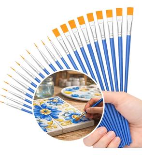 Kit de Pincéis 24 Peças Artistas Iniciantes e Estudantes Pontas Chatas e Finas Pintura em Tela Tecid