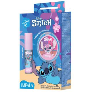 Kit Maquiagem Infantil Impala Disney Stitch Brilho Labial Stitch + Paleta com Sombras e Blush