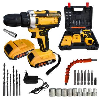 Parafusadeira Furadeira 48V com Acessórios, Bits, Brocas, Soquetes e Maleta Organizada 2 baterias