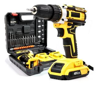 Parafusadeira Furadeira 48v Profissional 2 Baterias Sem Fio Cor Amarelo