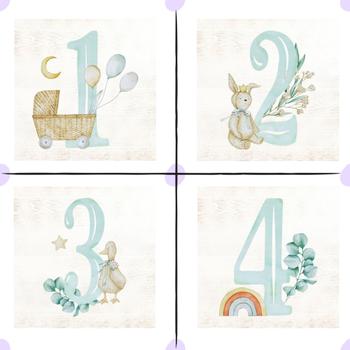 Imagem de 13 plaquinhas mesversário bebê (kit 1 a 12 meses + o dia que nasci) + 1 moldura branca 20x20