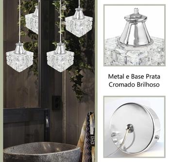 Imagem de 4 Pendente Cristal K9 Metal Prata Polido Para Banheiro Bet43