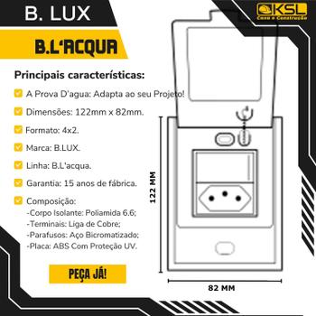 Imagem de Área Externa B.L'acquaà Prova d'Água Tomada Dupla 20A Bivolt