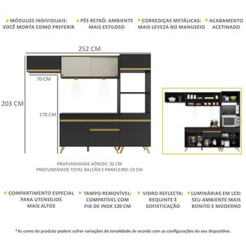 Imagem de Armário de Cozinha Compacta 4 peças com Leds MP2016 Veneza Up Multimóveis Preta