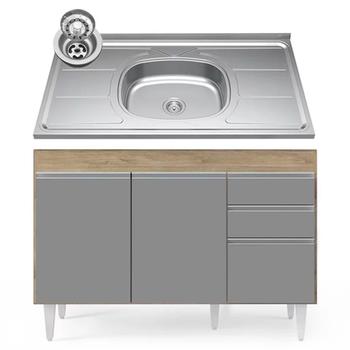 Imagem de Balcão Gabinete com Pia Inox 120cm Michigan Castanho/Cinza - Lumil