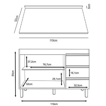 Imagem de Balcão Gabinete Para Pia 120cm Com Tampo 2 Portas Karen P14 Nature/Off White - Mpozenato