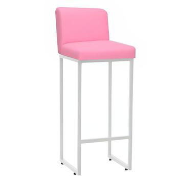 Imagem de Banqueta Alta Com Encosto Luca 65cm do chão até o assento Industrial Bar Balcão Bistrô Ferro Branco material sintético Rosa Bebê - Ahazzo Móveis