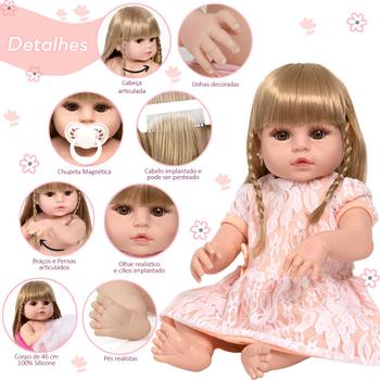 Imagem de Bebe Reborn 100% Silicone Menina Linda 46cm Vários Itens