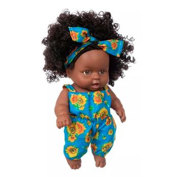 Imagem de Bebê Reborn Negra Morena Boneca Realista Pode Dar Banho Cabelo Cacheado Crespo Vinil ou Silicone Com Kit