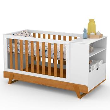 Imagem de Berço Multifuncional Bkids com Guarda Roupa 4 Portas Gold Branco Freijó Eco Wood e Colchão Ortobom  Matic