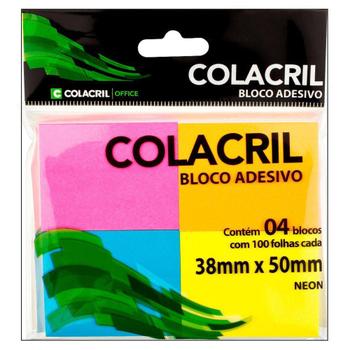 Imagem de Bloco Adesivo 38mm x 50mm Neon 4 Cores Colacril