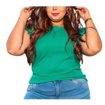 Imagem de Blusa canelada plus size manga dois babados moda feminina