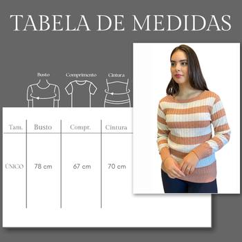 Imagem de Blusa Feminina Trico Trancinha Bicolor Listrado Sueter Frio