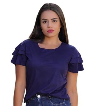 Imagem de Blusa suede fashion macia feminina gola rasa manga três babados