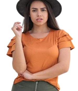 Imagem de Blusa suede fashion macia feminina gola rasa manga três babados