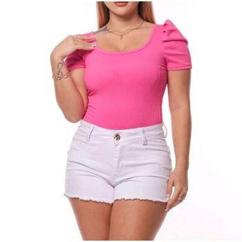 Imagem de Body bory moda blogueira feminino canelado manga curta princesa