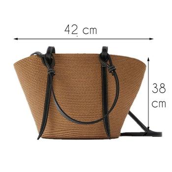 Imagem de Bolsa Feminina De Palha Praia Grande Sacola Grande Alça Couro