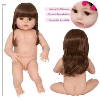 Imagem de Boneca Estilo Bebê Reborn Menina 100% Silicone 20 Acessórios