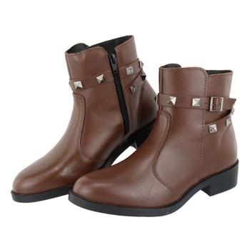 Imagem de Bota Casual Couro Feminino Cano Curto Zíper Moda Fivela Spikes Elegante Confortável