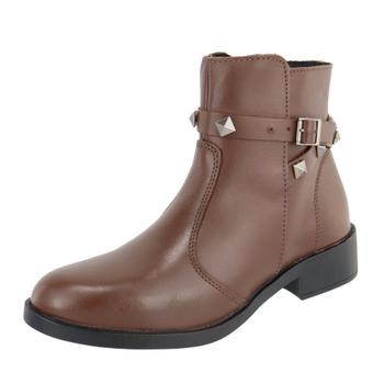 Imagem de Bota Casual Couro Feminino Cano Curto Zíper Moda Fivela Spikes Elegante Confortável