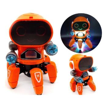 Imagem de Brinquedo Boneco Eletrônico Robô Aranha Cor Laranja Com Luz E Som - Pilha