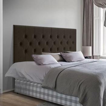 Imagem de Cabeceira Painel Suspensa Capitonê Estofada Suede Para Cama de Casal 140cm x 55cm Marrom