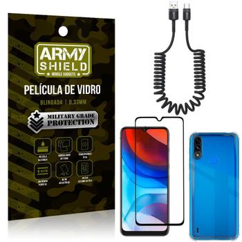 Imagem de Cabo Espiral Moto E7 Power + Capinha Anti Impacto + Película 3D - Armyshield