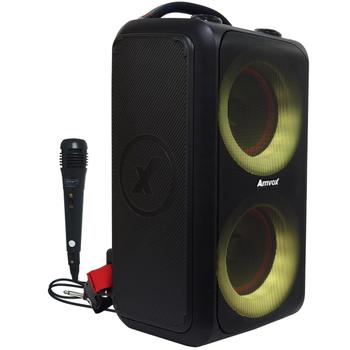 Imagem de Caixa Som Bluetooth Portátil Amplificada 600W Rms Bateria Preta + 1 Microfone Amvox Aca 600 Bagvox