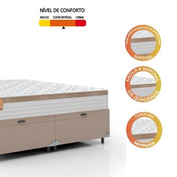 Imagem de Cama Box Baú Casal Queen Colchão Molas Ensacadas Real 158x198x68cm Branco / Bege - Suporta até 130Kg