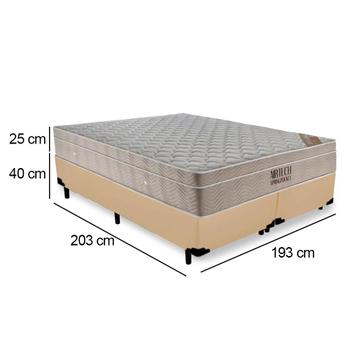 Imagem de Cama Box King Bipartido Sintético + Colchão Ortobom Airtech Molas Ensacadas 193x203x65 Bege