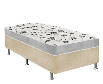 Imagem de Cama Box Solteiro Suede Bege + Colchão Solteiro Suede Cinza Orto Molas Bonnel 88x188x55