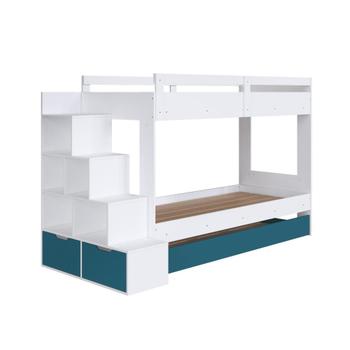 Imagem de Cama Treliche Infantil com Escada Nichos e Cama Auxiliar Branco Azul