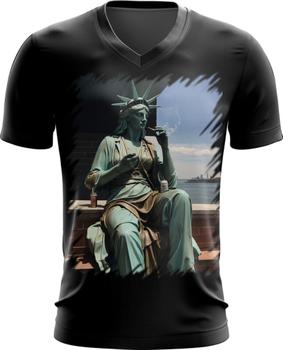 Imagem de Camiseta Gola V Estátua da Liberdade Fumando 4