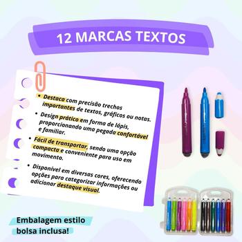 Imagem de Canetinhas Coloridas Caneta Ponta Grossa 12 Cores Papelaria