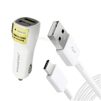 Imagem de Carregador Veicular 2 Entradas USB 3.1A Com Cabo USB-C Branco  CB07USBCBR