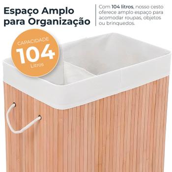 Imagem de Cesto De Roupas Bambu Retangular Banheiro Lavanderia Duplo 