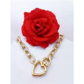 Imagem de Colar Corrente Elos grosso Mosquetão Coração / Choker Elo grande folheado ouro 18k Moda